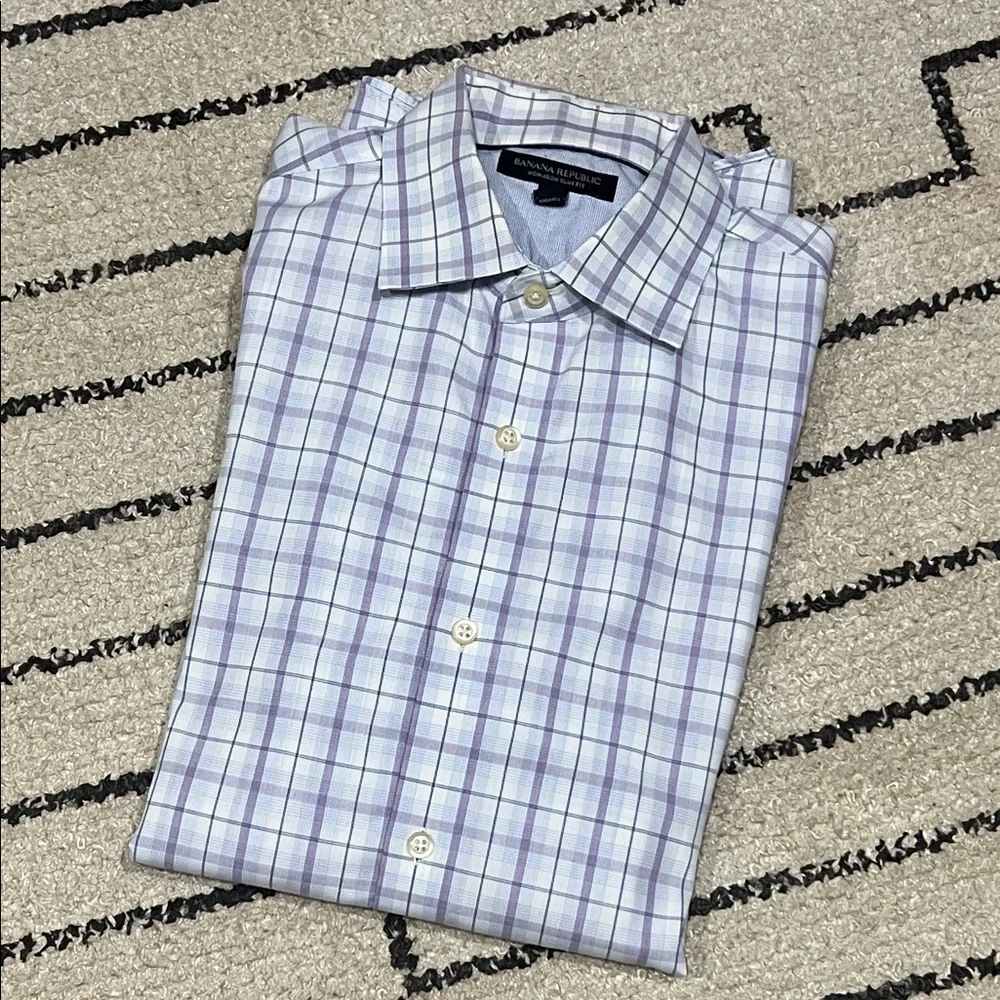Banana Republic Men's Checkered Shirt in Lavender and White Slim Fit